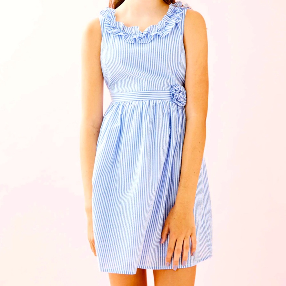 Lilly Pulitzer Georgina Dress Coastal Blue Seersucker Size 10